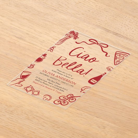 Ciao Bella handgetekende Italiaans Pizza Vrijgezel Acryl Uitnodigingen (Laagn)