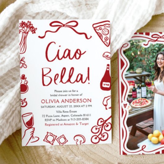 Ciao Bella handgetekende Italiaans Pizza Vrijgezel Kaart