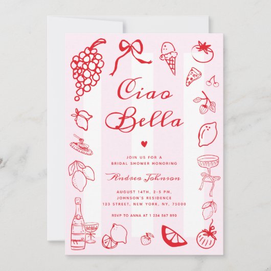 Ciao Bella Italiaans Hand getrokken citroen Vrijge Kaart (Voorkant)