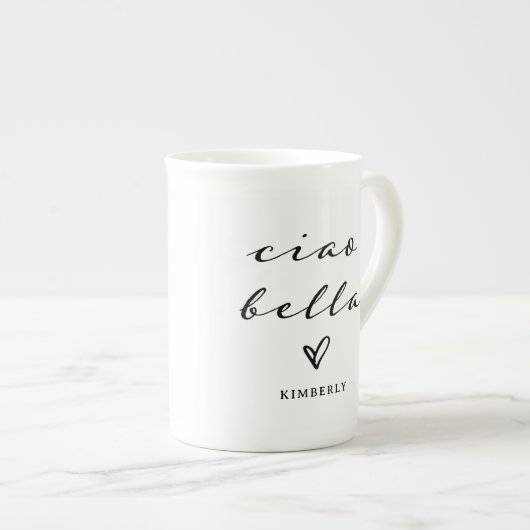 Ciao Bella | Italiaans modern script met hart Porselein Kop (Voorkant rechts)