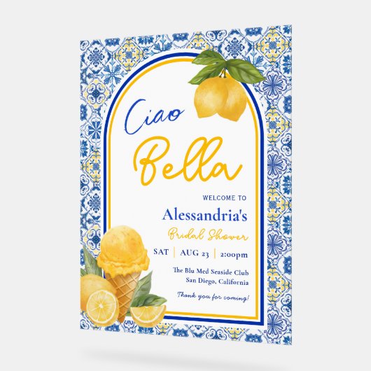 Ciao Bella Italiaans Tegel Lemon Gelato Vrijgezell Acryl Bord (Hoek)