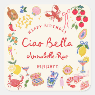 Ciao Bella Italiaanse verjaardag Aangepaste naam Vierkante Sticker