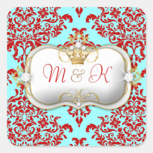 Ciao Bella & Lovey Dovey Damask Red Turquiose Vierkante Sticker