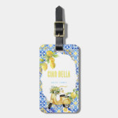 Ciao Bella | Mediterrane Tegel Citroenmonogram Bagagelabel (Voorkant verticaal)