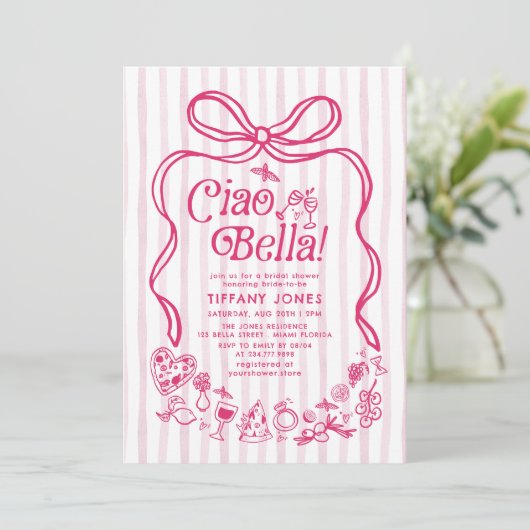 Ciao Bella Pink Italian Lemons Vrijgezellenfeest Kaart (Staand voorkant)