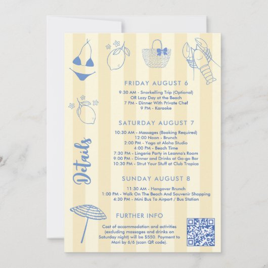 Ciao Bella Squiggle Border Bachelorette Weekend Kaart (Achterkant)