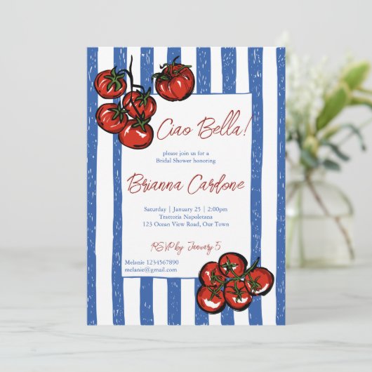 Ciao bella tomato blue Italian bridal shower Kaart (Staand voorkant)