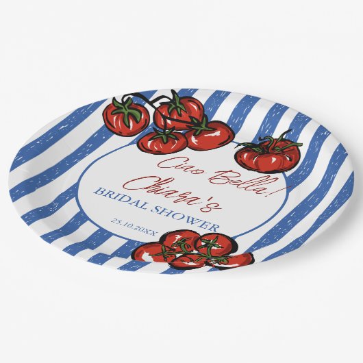 Ciao bella tomato stripes Italian bridal shower Papieren Bordje (Gekanteld)