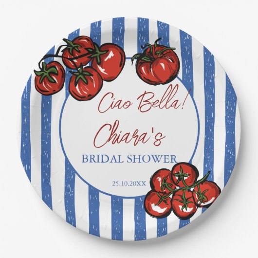 Ciao bella tomato stripes Italian bridal shower Papieren Bordje (Voorkant)