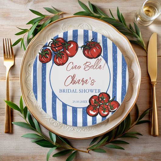 Ciao bella tomato stripes Italian bridal shower Papieren Bordje