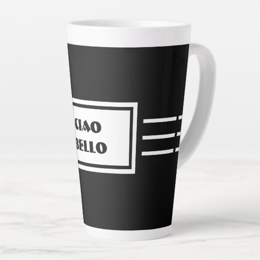 CIAO BELLO Tall, Donker & handjevol BLACK & WHITE Latte Mok (Rechterhoek)