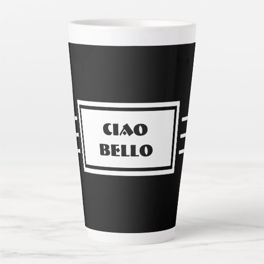 CIAO BELLO Tall, Donker & handjevol BLACK & WHITE Latte Mok (Voorkant)