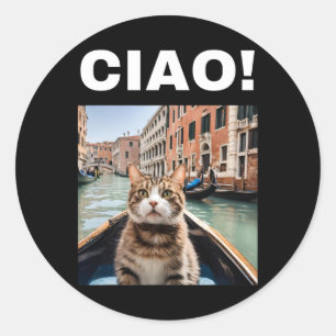 Ciao Funny Gondolier kat op een Venetiaanse gondel Ronde Sticker