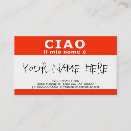 CIAO il mio nome e Visitekaartje (Voorkant)