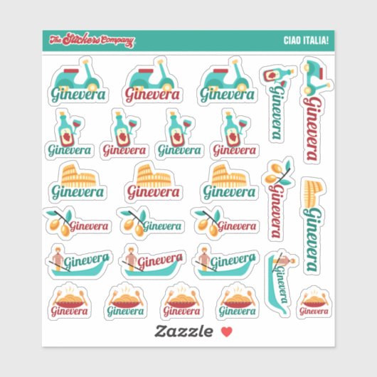 Ciao Italia. Aangepaste naamlabels Italië | Sticke Sticker (Vel)