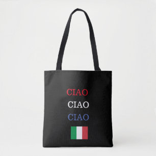 CIAO Italië Vlag Zwart Print Tote Bag