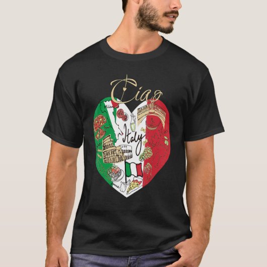 Ciao Italy Cute Italy Graphic Flag Heart Cool Ital T-shirt (Voorkant)
