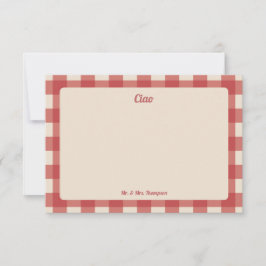 Ciao meneer en mevrouw rood geruit motief bedankkaart