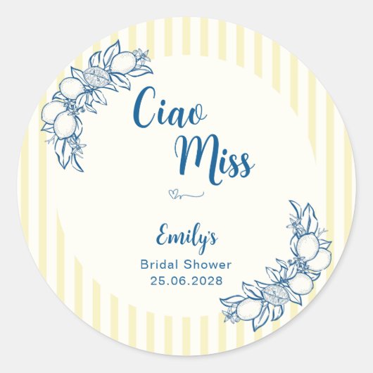 Ciao Miss Bruiloft Rond Sticker (Voorkant)