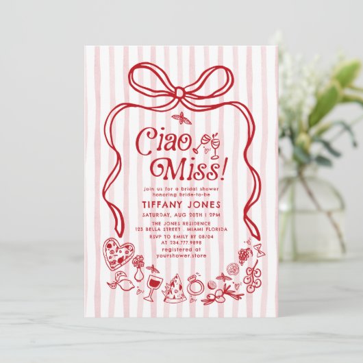 Ciao Miss Red Italian Lemons Vrijgezellenfeest Kaart (Staand voorkant)