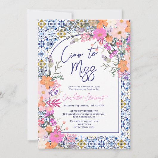 Ciao naar Miss Italian Tegel Floral vrijgezellenfe Kaart (Voorkant)