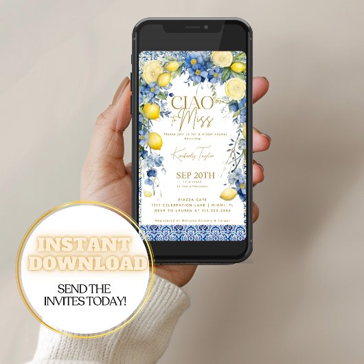 Ciao naar Miss Italië Citroenblauw Tegels Vrijgeze Kaart