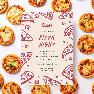 Ciao Rode Handgetekende Pizza Nacht Feest Kaart