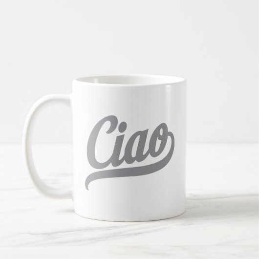 Ciao-script (grijs) koffiemok (Links)