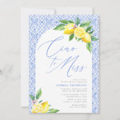 Ciao to Miss Lemon Italian Blue Tile Bridal Shower Kaart (Voorkant)