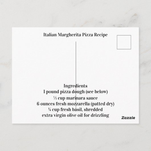 Ciao van Napels Italië Margherita Pizza Recept Briefkaart (Achterkant)