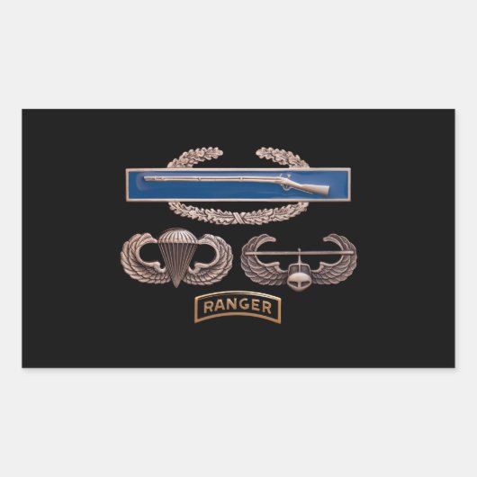 CIB Airborne Air Assault Ranger Rechthoekige Sticker (Voorkant)