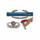 CIB Airborne Pathfinder Staand Fotobeeldje<br><div class="desc">Originele foto van de Combat Infanteriebadge (CIB),  vleugels voor vliegtuigen en Pathfinder-badge met blauwe vlam</div>