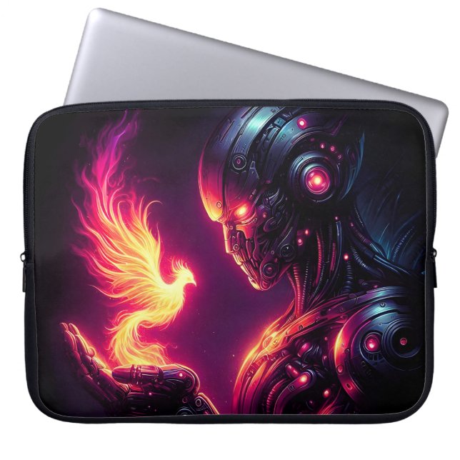 Ciber Futuristische Robot Phoenix Vuur Geest Laptop Sleeve (Voorkant)