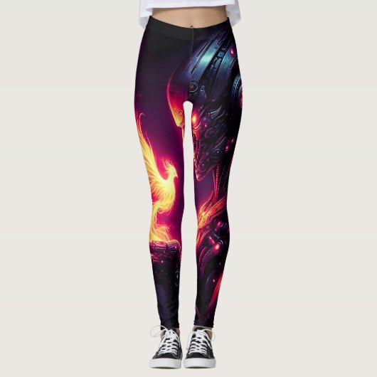 Ciber Futuristische Robot Phoenix Vuur Geest Leggings (Voorkant)