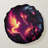 Ciber Futuristische Robot Phoenix Vuur Geest Rond Kussen (Achterkant)