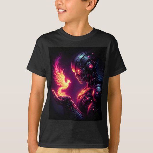 Ciber Futuristische Robot Phoenix Vuur Geest T-shirt (Voorkant)