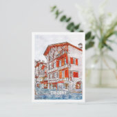 Ciboure France Travel Place Waterverf Briefkaart (Staand voorkant)