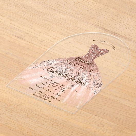 Cic Roze Gouden Glitter Jurk, Bruids Bruiloft Acryl Uitnodigingen (Laagn)