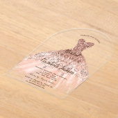Cic Roze Gouden Glitter Jurk, Bruidsmeisje Acryl Uitnodigingen (Laagn)