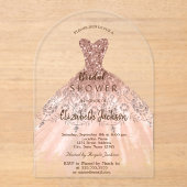 Cic Roze Gouden Glitter Jurk, Bruidsmeisje Acryl Uitnodigingen (Voorkant)