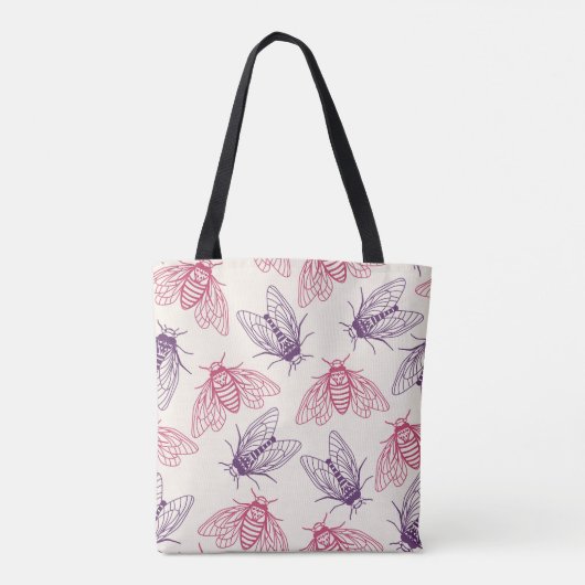 Cicada Botanical Pattern Cream Pink Purple Tote Bag (Achterkant)