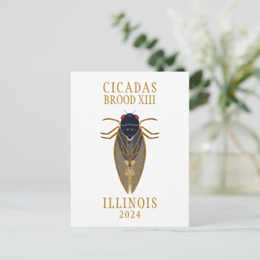 Cicada Brood XIII ILLINOIS 2024 Aangepaste tekst Briefkaart (Staand voorkant)