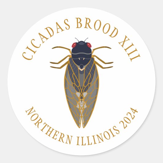 Cicada Brood XIII ILLINOIS 2024 Aangepaste tekst Ronde Sticker (Voorkant)