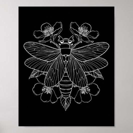 Cicada Flowers Insect Bug Tattoo Artist NL Poster (Voorkant)