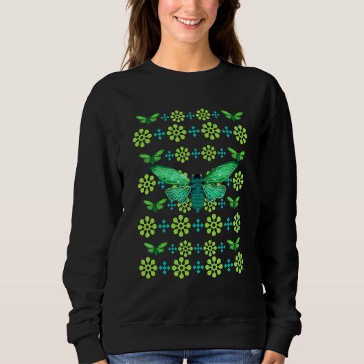 Cicada Green Pattern Swarm Brood Insect Natuur Sty Trui (Voorkant)