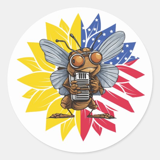 Cicada Harmonica Zonnebloem 4 juli Ronde Sticker (Voorkant)