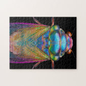 Cicada in iriserende kleuren op zwart legpuzzel (Horizontaal)