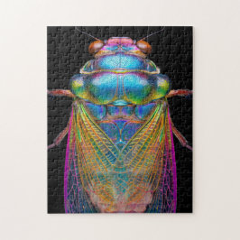 Cicada in iriserende kleuren op zwart legpuzzel