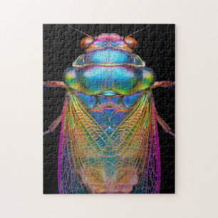 Cicada in iriserende kleuren op zwart legpuzzel