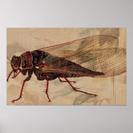 Cicada in ukiyo-e-stijl met kopieerruimte poster